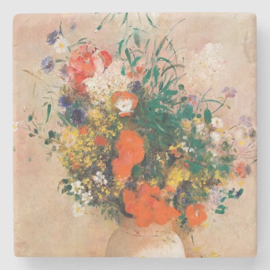Vase van bloemen door Redon Post-Impressionist Stenen Onderzetter (Voorkant)