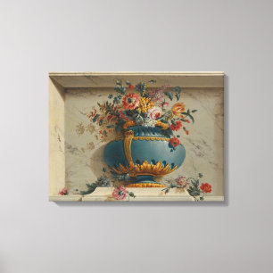 Vase van Bloemen in een Niche Canvas Afdruk