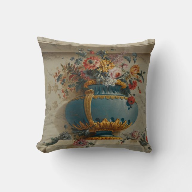Vase van Bloemen in een Niche Kussen (Voorkant)