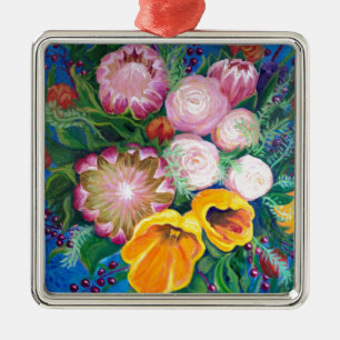Vase van bloemen — Proteas, Tulpen en Rozen Metalen Ornament
