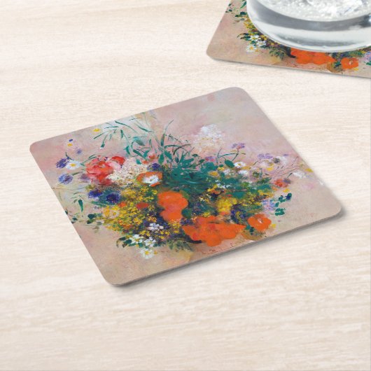 Vase van bloemen, Redon Kartonnen Onderzetters (Schuin)