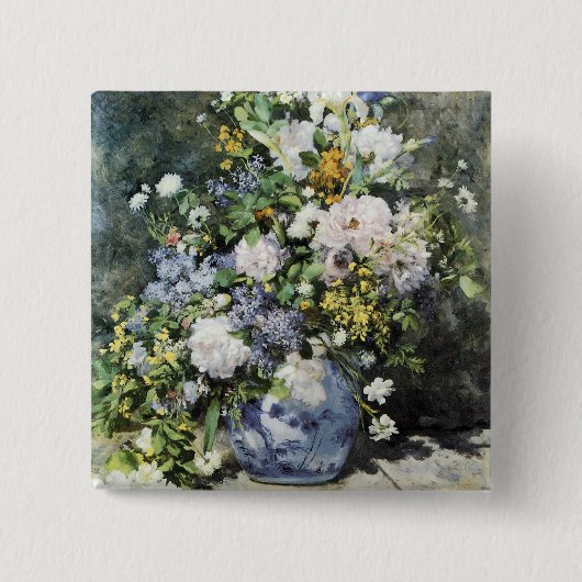 Vase van bloemen vierkante button 5,1 cm (Voorkant)