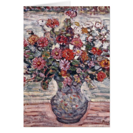 Vase van bloemen, Zinnias, door Maurice Prendergas (Voorkant)