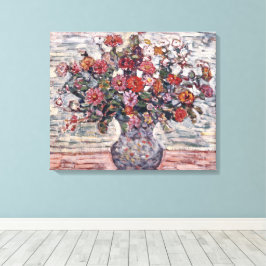 Vase van bloemen, Zinnias, door Maurice Prendergas Canvas Afdruk