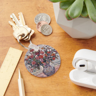 Vase van bloemen, Zinnias, door Maurice Prendergas Sleutelhanger