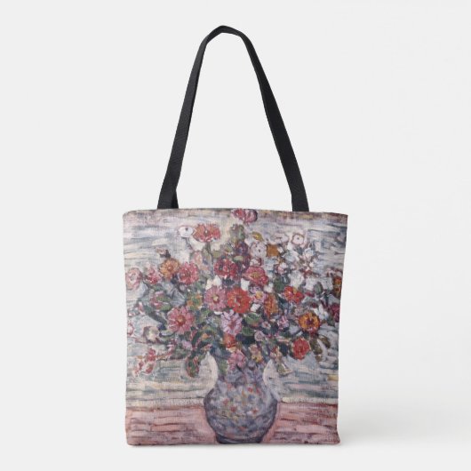 Vase van bloemen, Zinnias, door Maurice Prendergas Tote Bag (Achterkant)