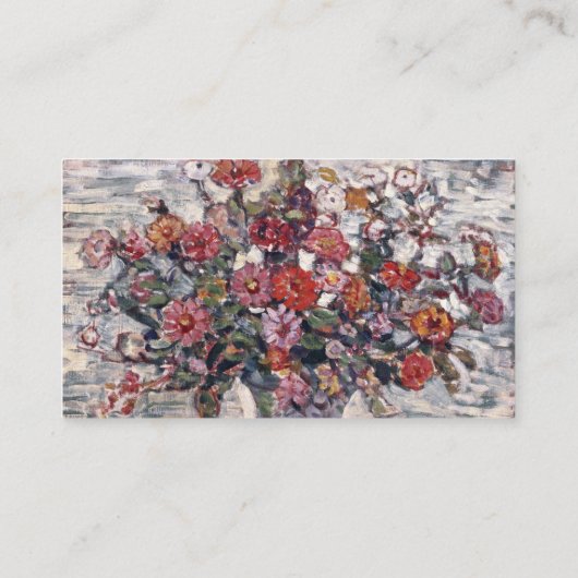 Vase van bloemen, Zinnias, door Maurice Prendergas Visitekaartje (Achterkant)