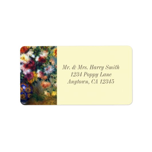 Vase van Chrysanthemums Renoir Fine Art Etiket (Voorkant)