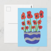 Vase van de hedendaagse tekening van rode papavers briefkaart (Voorkant / Achterkant)