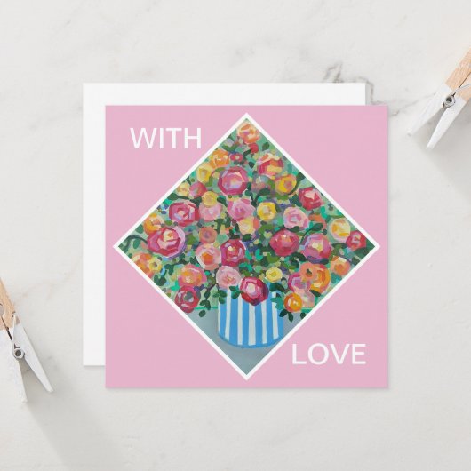 Vase van de rozen kaart (Voorkant / Achterkant in situ)