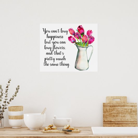 Vase van roze Tulpen is Poster van geluk (Keuken)