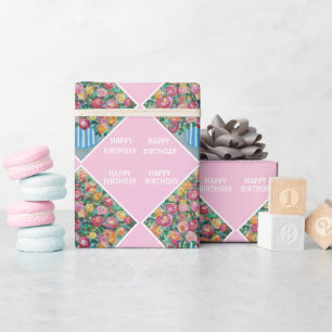 Vase van rozen Happy Birthday Cadeaupapier