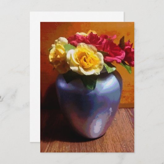 Vase van rozen Vlat Holiday Kaart (Voorkant / Achterkant)