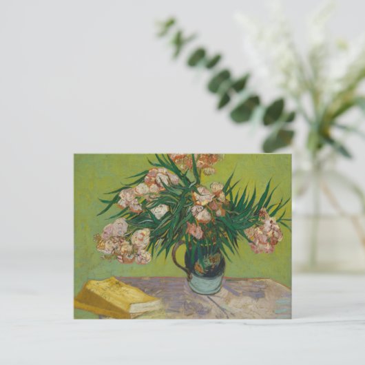 Vase w Oleanders & Books door Van Gogh Briefkaart (Staand voorkant)