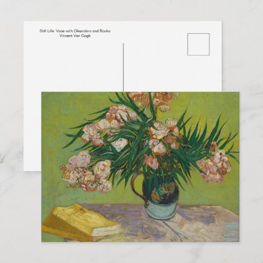 Vase w Oleanders & Books door Van Gogh Briefkaart (Voorkant / Achterkant)