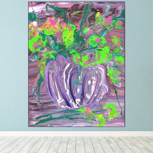 "Vase with flowers" mod. acrylic, impressionism Canvas Afdruk (Insitu (Houten vloer))