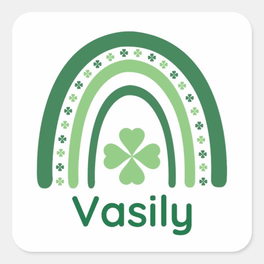 Vasily Name Clover Boho Rainbow Vierkante Sticker (Voorkant)