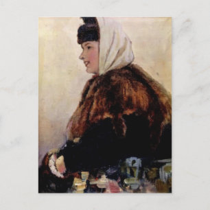 Vasily Surikov-portret van jonge vrouw in vacht ja Briefkaart
