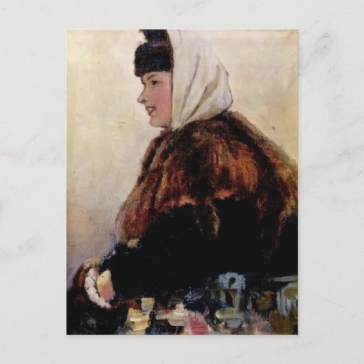 Vasily Surikov-portret van jonge vrouw in vacht ja Briefkaart (Voorkant)