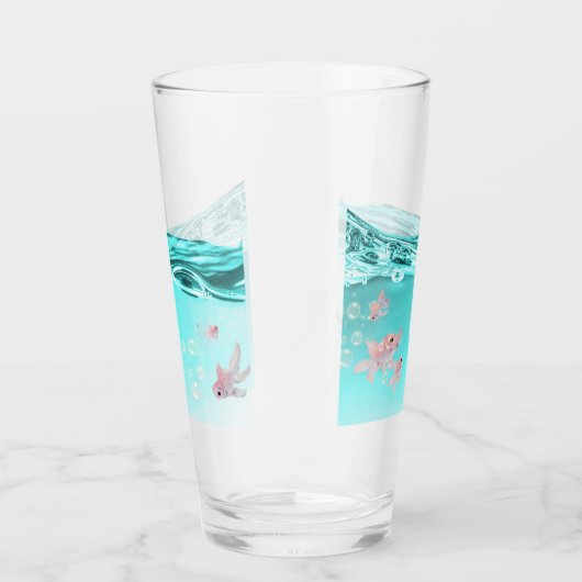 vaso  con agua azul  y peces glas (Rechts)