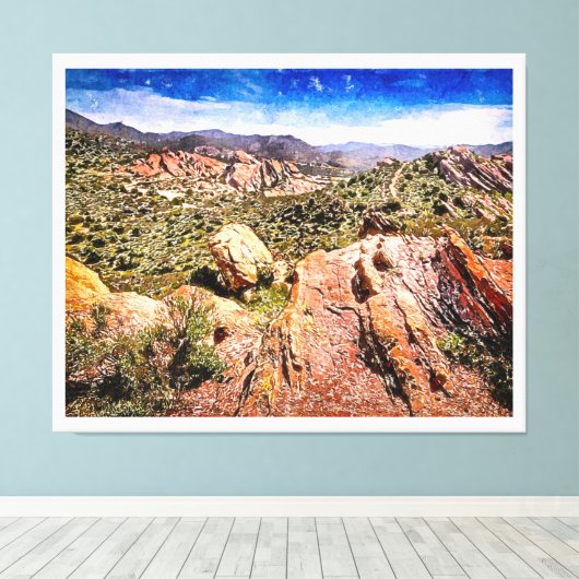 Vasquez Rocks Waterverf Canvas Afdruk (Insitu (Houten vloer))