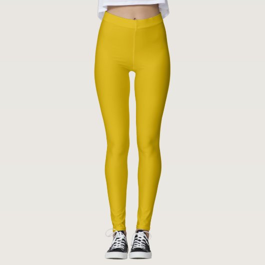 Vast gekleurd goudkleurig mosterdgeel leggings (Voorkant)