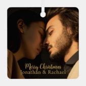 Vast kerstfeest, leuk stel foto modern script metalen ornament (Voorkant)