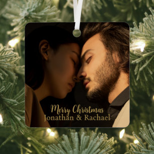 Vast kerstfeest, leuk stel foto modern script metalen ornament