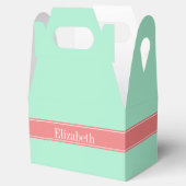 Vast Lt Mint, Lt Coral Ribbon Name Monogram Bedankdoosjes (Geopend)