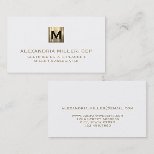 Vast wit en goudInitiaal Logo Visitekaartje (Voorkant / Achterkant)