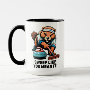 Vastberaden Bever Curling Humor Mok