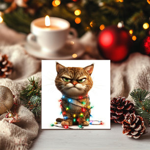 Vastberaden Chagrijnige Kerstkat Feestdagenkaart