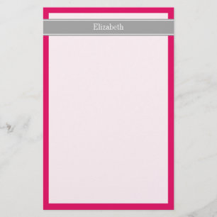 Vaste frambozen, donkergrijze monogram op naam van briefpapier