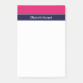 Vaste frambozen, monogram Navy Blue Ribbon Name Post-it® Notes (Voorkant)