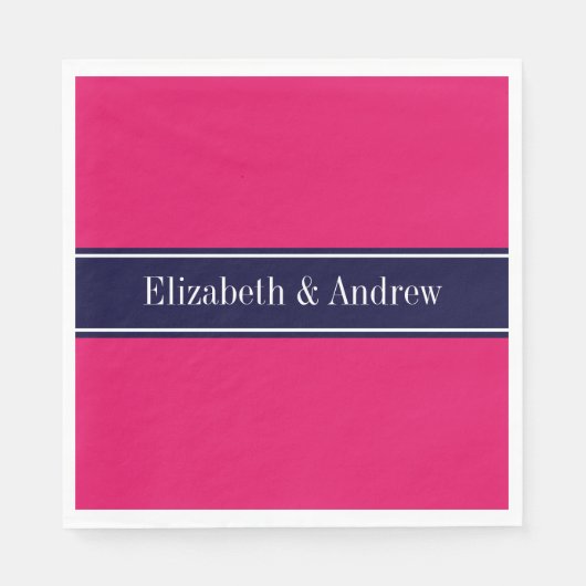 Vaste frambozen, monogram Navy Blue Ribbon Name Servetten (Voorkant)