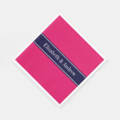 Vaste frambozen, monogram Navy Blue Ribbon Name Servetten (Hoek)