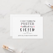 Vaste kaart voor zuster-bridesmaid (Voorkant / Achterkant in situ)