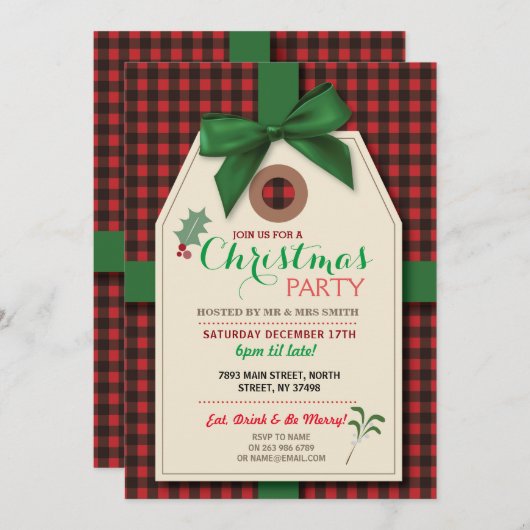 Vaste kerstfeestdagen Labels cheques uitnodigen Kaart (Voorkant / Achterkant)