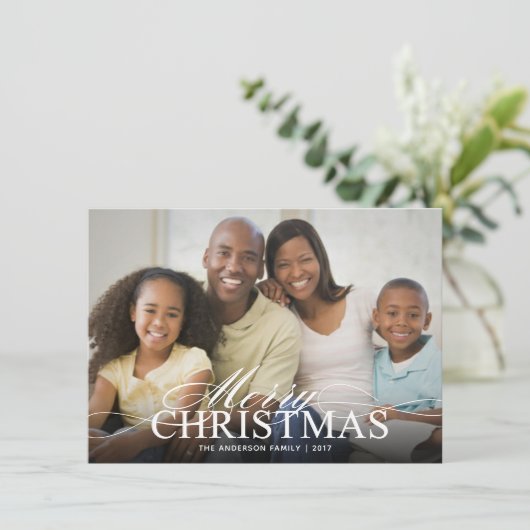 Vaste kerstkaart met elegant script (Staand voorkant)