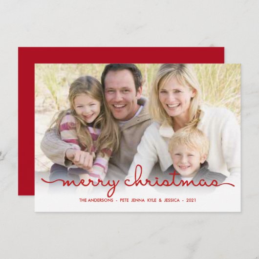 Vaste kerstkaart met modern handschrift met platte (Voorkant / Achterkant)