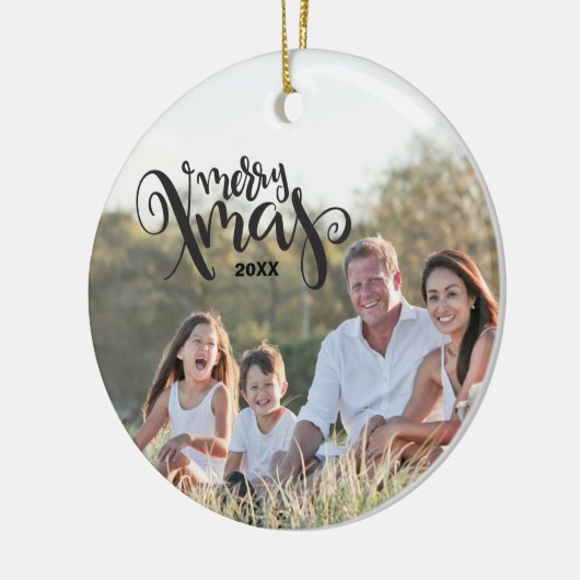 Vaste kersttekst Sjabloon Aangepaste foto Keramisch Ornament (Links)