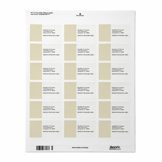Vaste kleur: Zand-beige Etiket (Full Sheet)