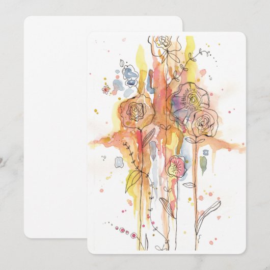 Vaste kleuren Waterverf Floral All-Occasion Card Bedankkaart (Voorkant / Achterkant)