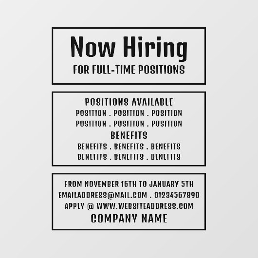 Vaste tekst, vacature Recruitment Adverteren Raamsticker (Vel)