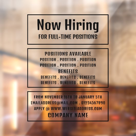 Vaste tekst, vacature Recruitment Adverteren Raamsticker (Vel 2)