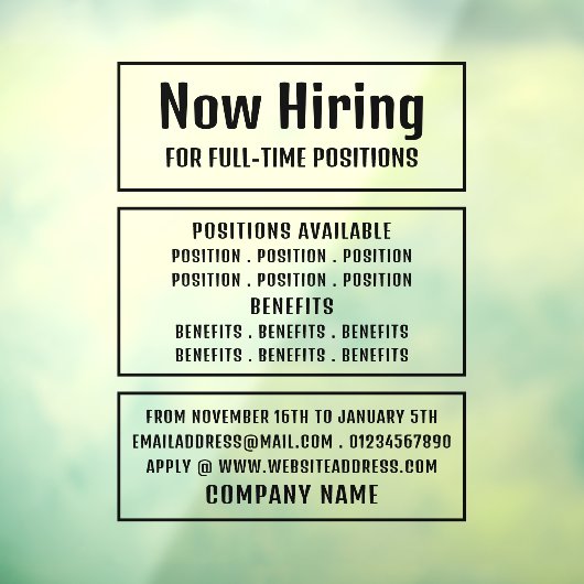 Vaste tekst, vacature Recruitment Adverteren Raamsticker (Vel 3)