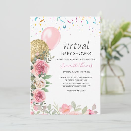 Vaste uitnodiging voor virtueel baby shower (Staand voorkant)
