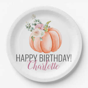 Vaste Waterverf Floral Pumpkin Birthday Papieren Bordje