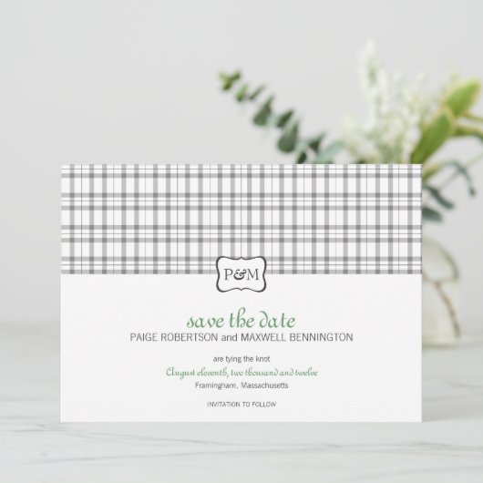 Vastgestelde Monogram sparen de Datum Save The Date (Staand voorkant)