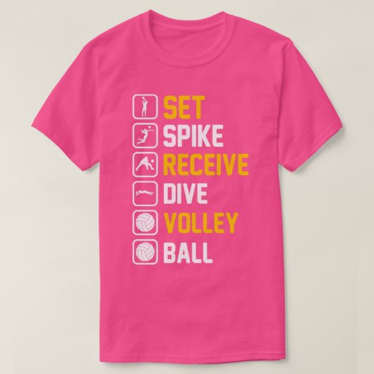 Vastgestelde Spike Receive Dive Volley Ball T-shirt (Design voorkant)